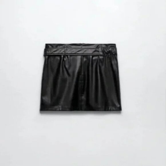 NWOT Zara black belted faux leather mini skirt, M - Picture 8 of 13